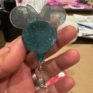 Glittery Blue Mouse Ears Badge Holder